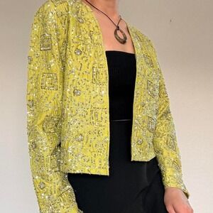 NWT Chico's Beaded Silk Cardigan Jacket – Chartreuse Green